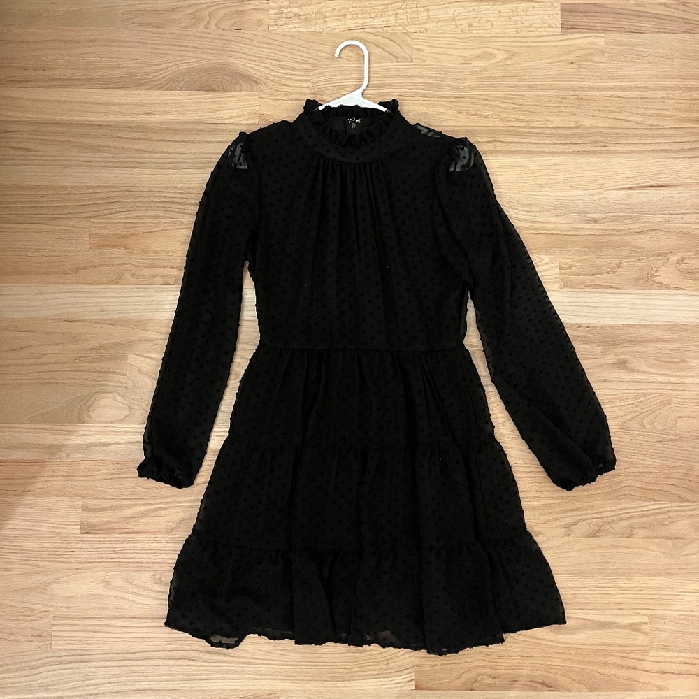 Black long sleeve mock neck mini dress